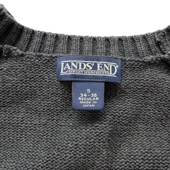 Vintage Lands End Mens Small Drifter Sweater Cotton Pullover 90s Charcoal Gray - Picture 9 of 14